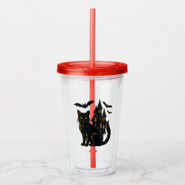 Vaso Acrílico Casa embrujada y gato negro