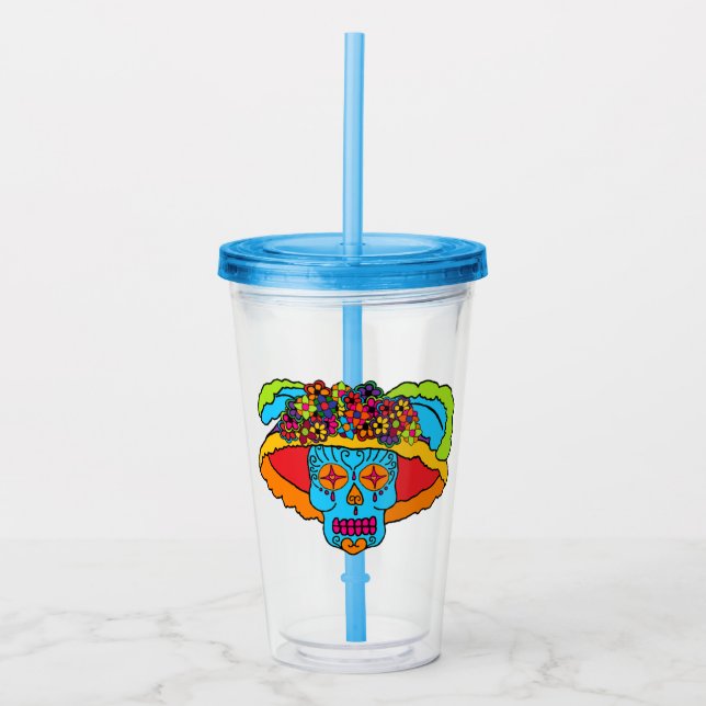 Vaso Acrílico Catrina Calavera de Azúcar (Anverso)