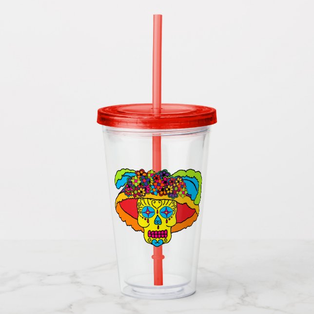 Vaso Acrílico Catrina Sugar Skull (Anverso)