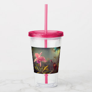 Vaso Acrílico Cattleya Orchid y tres Hummingbirds Heade
