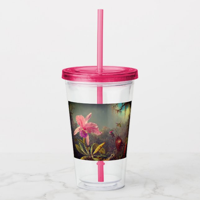 Vaso Acrílico Cattleya Orchid y tres Hummingbirds Heade (Anverso)