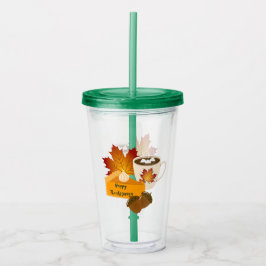 Vaso Acrílico Cena de Acción de Gracias Cocina Calabaza Pie Choc