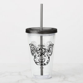 Vaso Acrílico Cerdo tribal blanco y negro