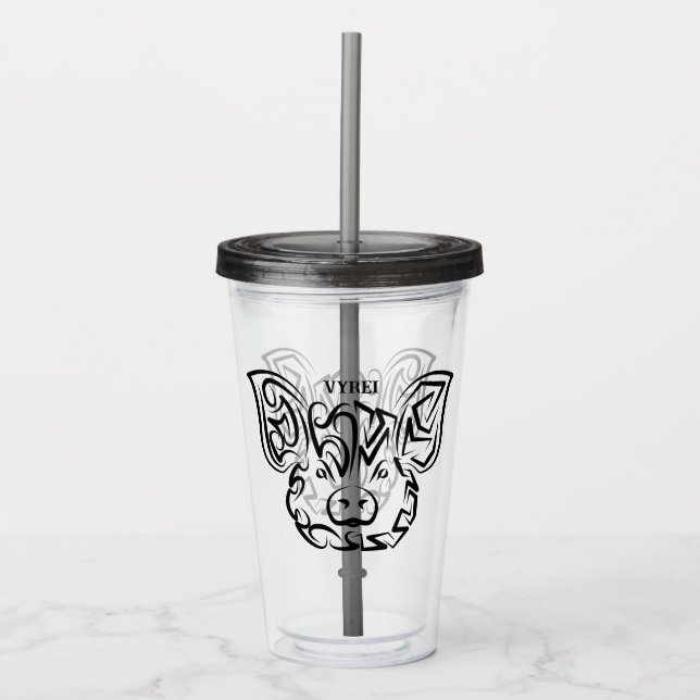 Vaso Acrílico Cerdo tribal blanco y negro (Anverso)