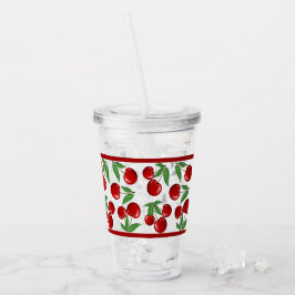 Vaso Acrílico Cerezas Rojas en Patrón Total Personalizable