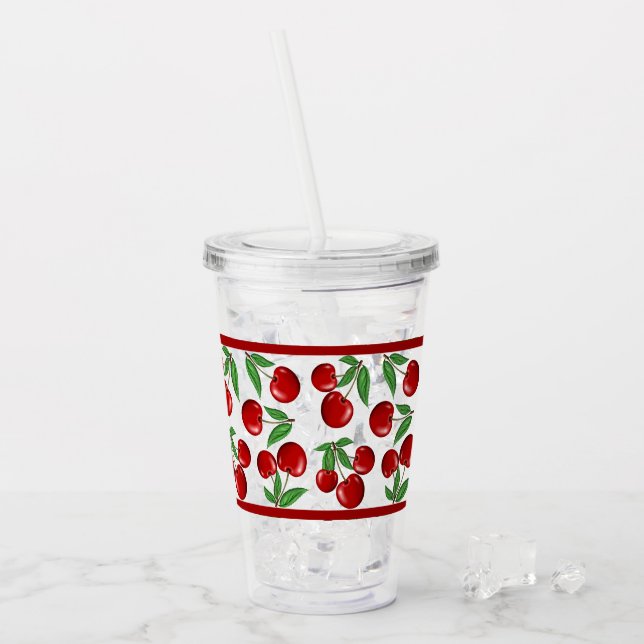 Vaso Acrílico Cerezas Rojas en Patrón Total Personalizable (Anverso (hielo))