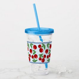 Vaso Acrílico Cerezas Rojas en Patrón Totalmente Personalizable