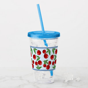 Vaso Acrílico Cerezas Rojas en Patrón Totalmente Personalizable