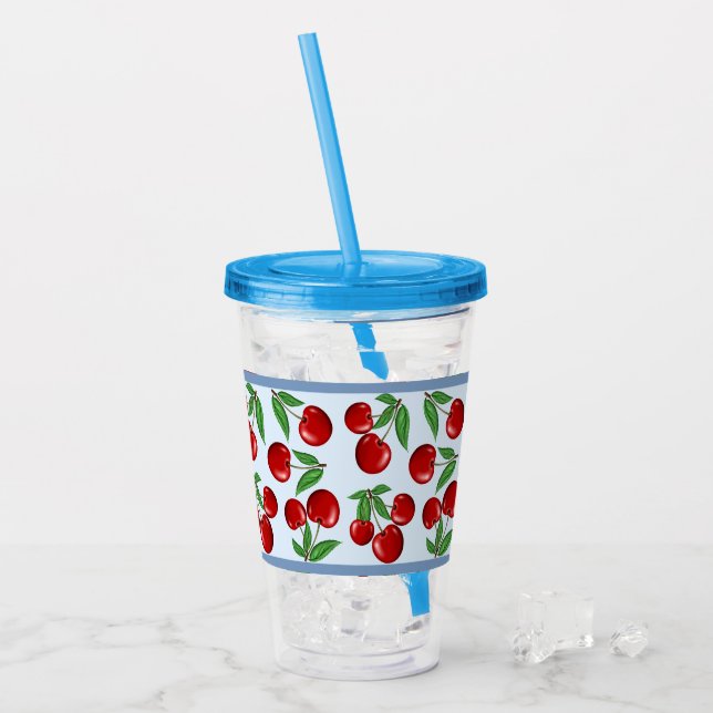 Vaso Acrílico Cerezas Rojas en Patrón Totalmente Personalizable (Anverso (hielo))