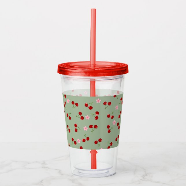 Vaso Acrílico Cerezas Y Flores (Anverso)