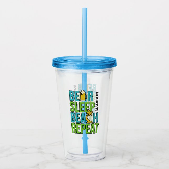 Vaso Acrílico Cerveza - Sleep - Beach nombre personalizado tumbl (Anverso)