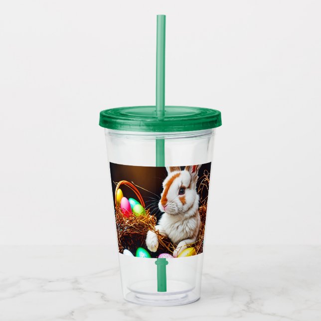Vaso Acrílico Cesta de conejo y huevos de Pascua (Anverso)