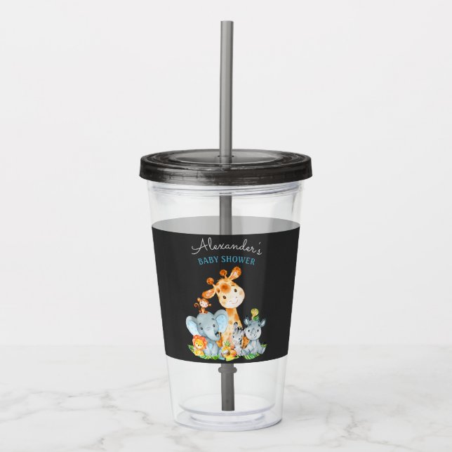 Vaso Acrílico Chalkboard Watercol Cute Safari Jungle Baby Shower (Anverso)