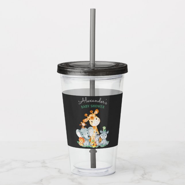 Vaso Acrílico Chalkboard Watercol Cute Safari Jungle Baby Shower (Anverso)