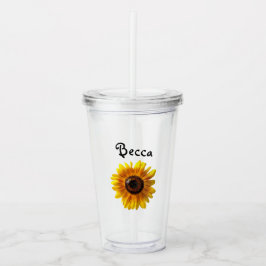Vaso Acrílico Cheerful Yellow Sunflower with Bee Personalized