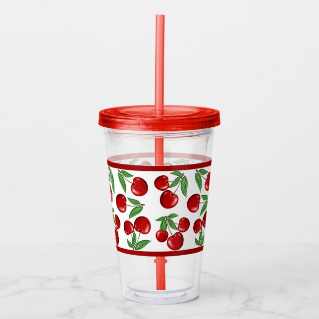 Vaso Acrílico Cherries Rojas Por Todo El Patrón Personalizable (Anverso)