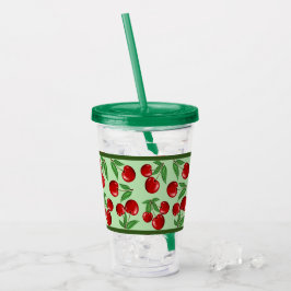 Vaso Acrílico Cherries Rojas Por Todo El Patrón Personalizable