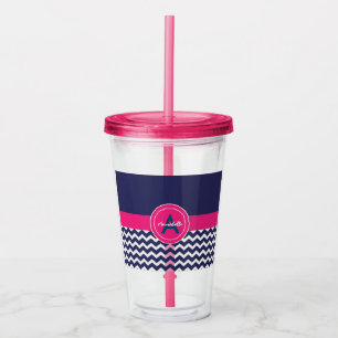 Vaso Acrílico Chevron rosado azul