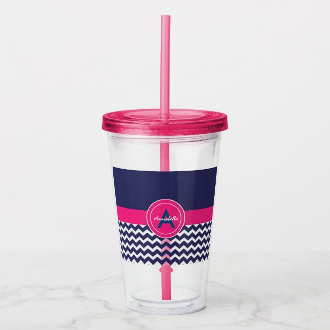 Vaso Acrílico Chevron rosado azul (Anverso)