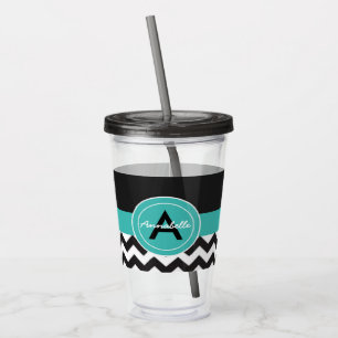 Vaso Acrílico Chevron verde azulado negro