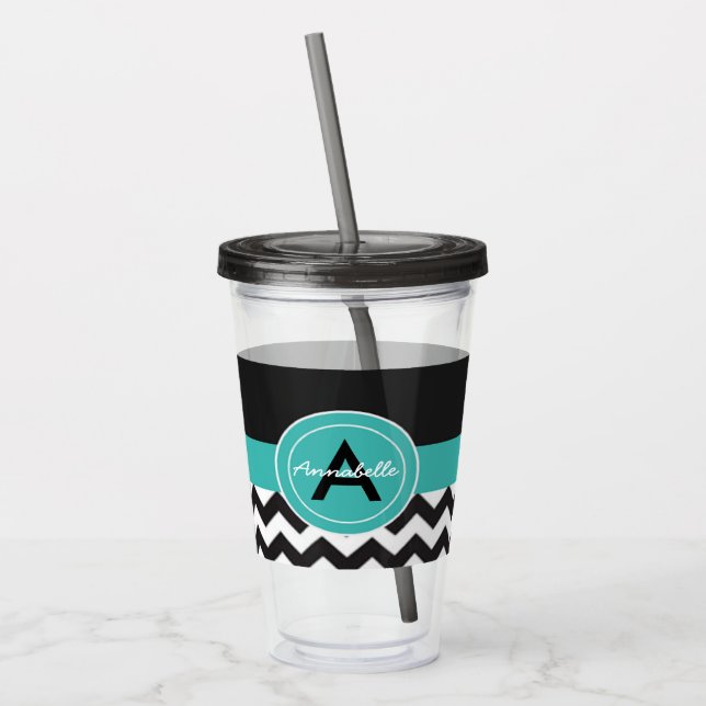 Vaso Acrílico Chevron verde azulado negro (Izquierda)