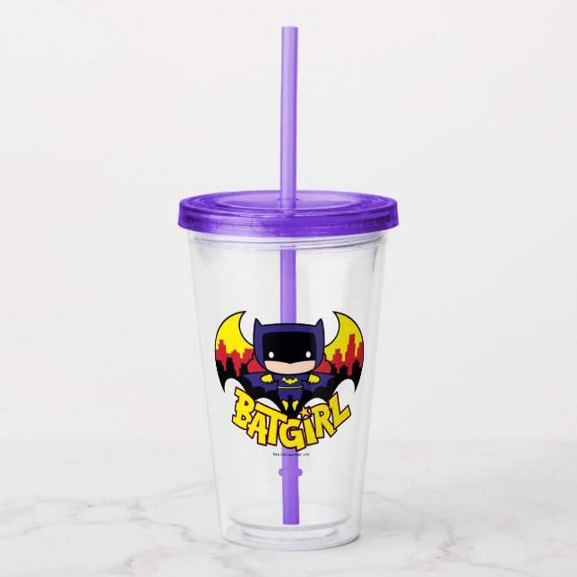 Vaso Acrílico Chibi Batgirl Con Skyline Y Logo Gótico (Anverso)