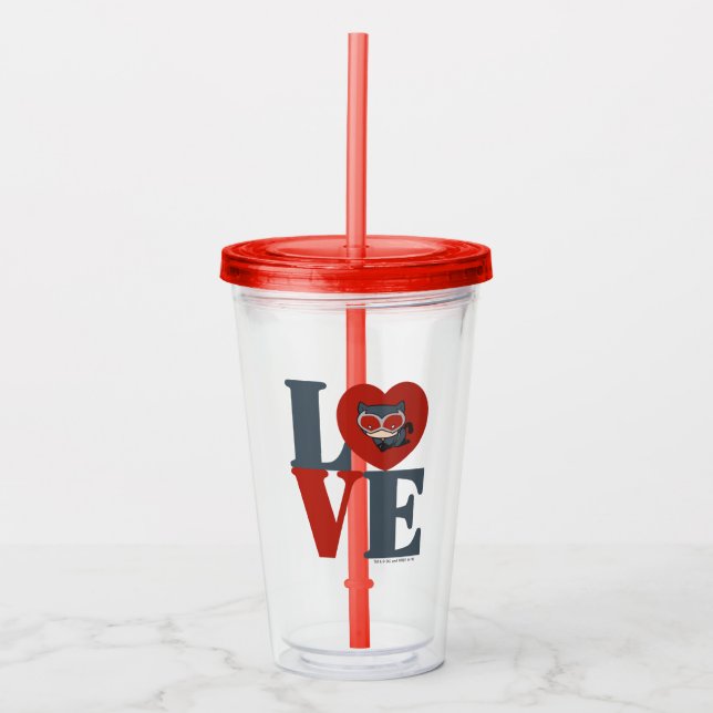 Vaso Acrílico Chibi Catwoman LOVE (Anverso)