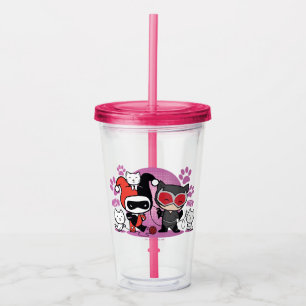 Vaso Acrílico Chibi Harley Quinn & Chibi Catwoman Con Gatos