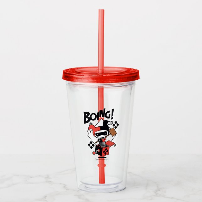 Vaso Acrílico Chibi Harley-Quinn-In-A-Box Con Martillo (Anverso)