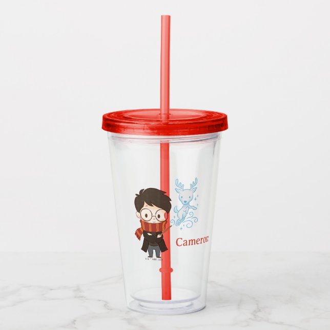 Vaso Acrílico Chibi HARRY POTTER™ Patrono (Anverso)