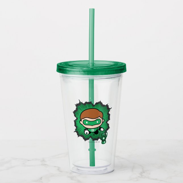 Vaso Acrílico Chibi Linterna verde volando por el espacio (Anverso)