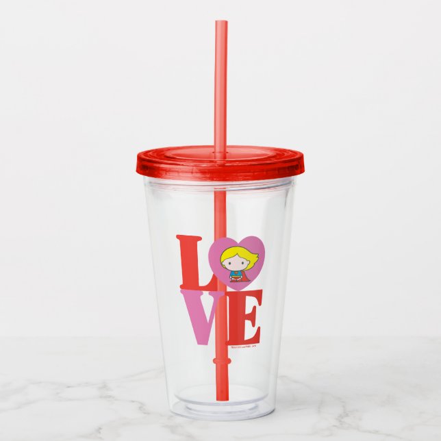 Vaso Acrílico Chibi Supergirl LOVE (Anverso)