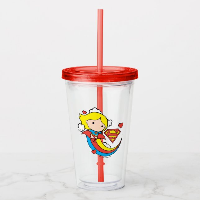 Vaso Acrílico Chibi Supergirl Volando Arcoiris (Anverso)