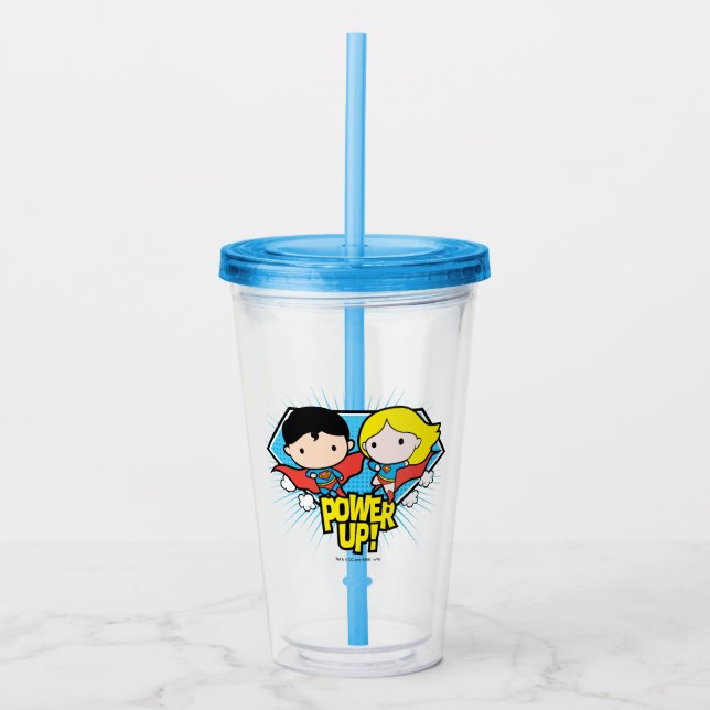 Vaso Acrílico ¡Chibi Superman & Chibi Supergirl Power Up! (Anverso)