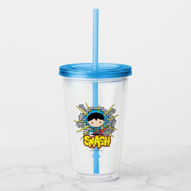 Vaso Acrílico Chibi Superman huele a través de la pared de ladri (Anverso)