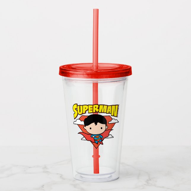 Vaso Acrílico Chibi Superman Polka Dot Shield y Name (Anverso)