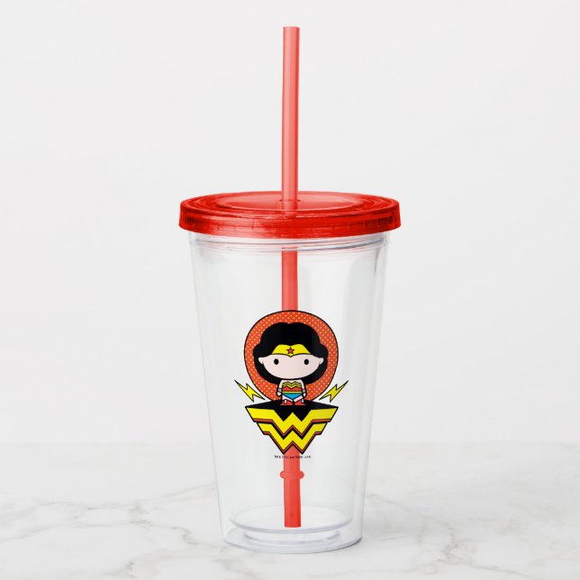 Vaso Acrílico Chibi WonWoman With Polka Dots and Logo (Anverso)