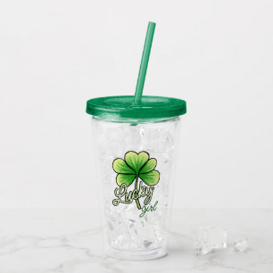 Vaso Acrílico Chica Afortunada Trébol Día de San Patricio