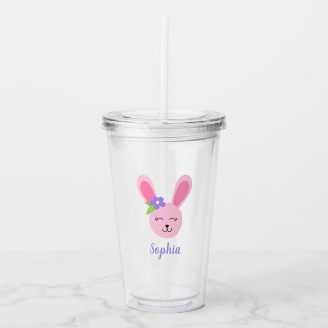 Vaso Acrílico Chica de conejitos de Pascua Rosa (Anverso)