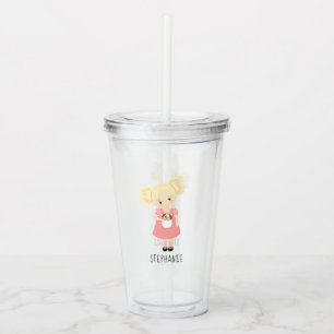 Vaso Acrílico Chica de cumpleaños rubia y cachorro