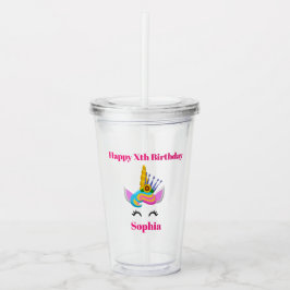 Vaso Acrílico Chica de cumpleaños unicornio Cute rosa Añadir la