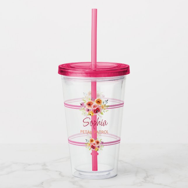 Vaso Acrílico Chica de flor personalizada regalo de Boda Fuchsia (Anverso)
