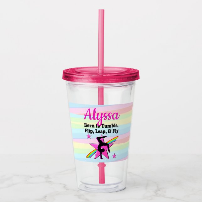 VASO ACRÍLICO CHICA DE GIMNASTICA DE LA REINA DE TUMBLING (Anverso)