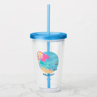 Vaso Acrílico Chica de Sirena Cuta Niños Personalizados del part