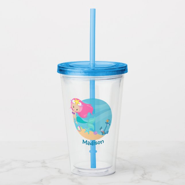 Vaso Acrílico Chica de Sirena Cuta Niños Personalizados del part (Anverso)