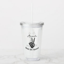 Vaso Acrílico Chica Ghoul Verano Esqueleto Signo de Paz Personal