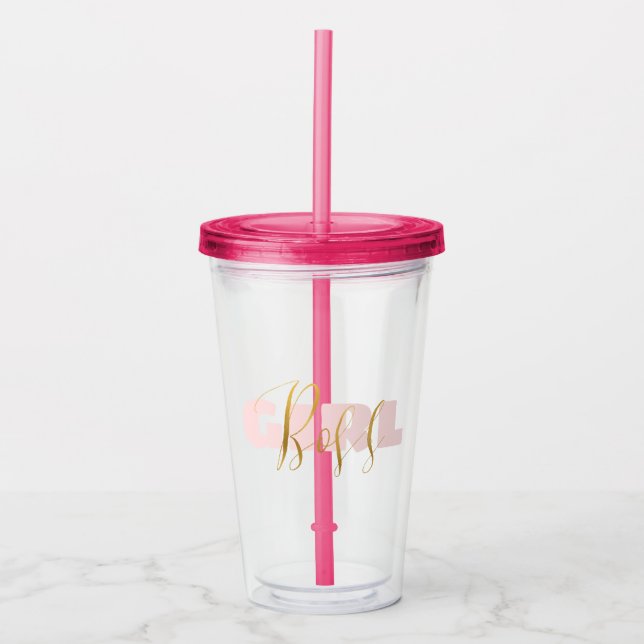 Vaso Acrílico Chica Rosa Jefe de Oro (Anverso)