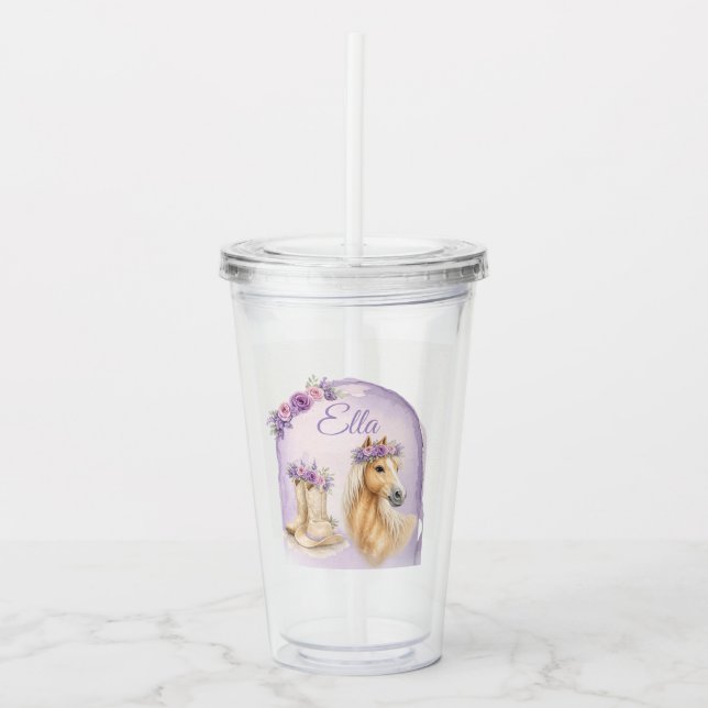 Vaso Acrílico Chicas Caballo Floral Morado (Anverso)