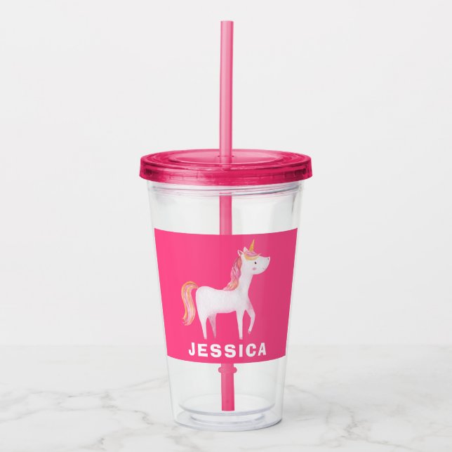 Vaso Acrílico Chicas de unicornio rosados (Anverso)