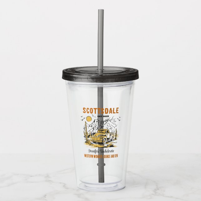 Vaso Acrílico Chicas del Desert Bachelorette Party Personalizado (Anverso)